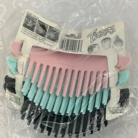 T'zers Hair-Top Comb Set 3 Colors Plastic Holds Hair Securely - Picture 2 of 3